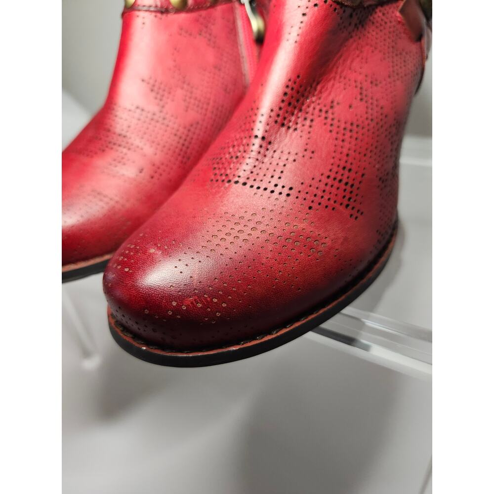 L'Artiste Womens Perforated Shooties Ankle Booties Crimson Red Leather Size 7.5 - Picture 14 of 16
